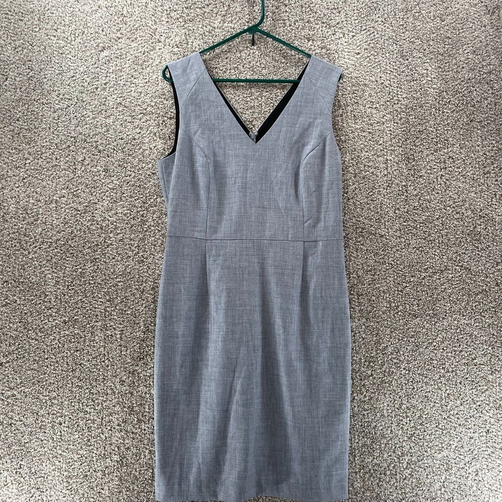 Banana Republic Dress Womens 12 Grey Sleeveless V Neck Casual Preppy Plus V Back